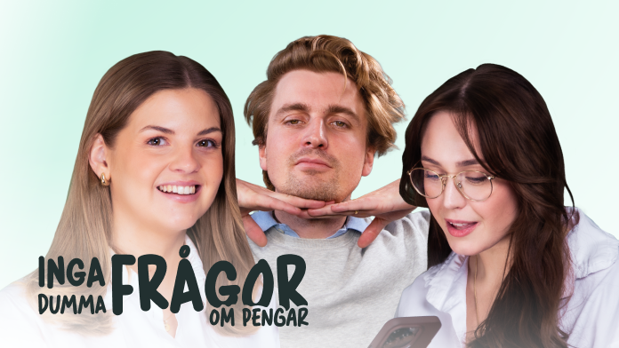 Felicia tittar in i kamera, Sofia kollar ner på en mobil och inkilad i mitten är Douglas. 